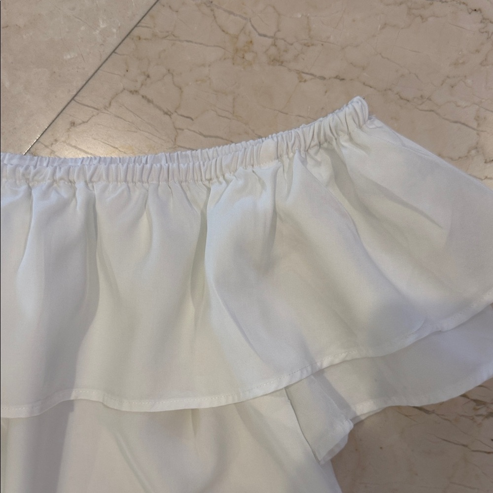 Halston Heritage Ruffled Off-Shoulder White Tube Top - Picture 5 of 11